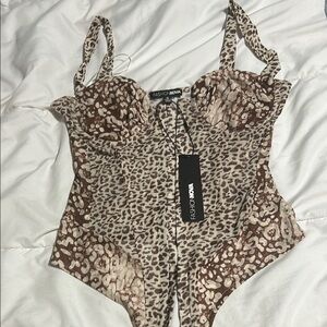 Fashion Nova Brown and Cream Animal Print Top